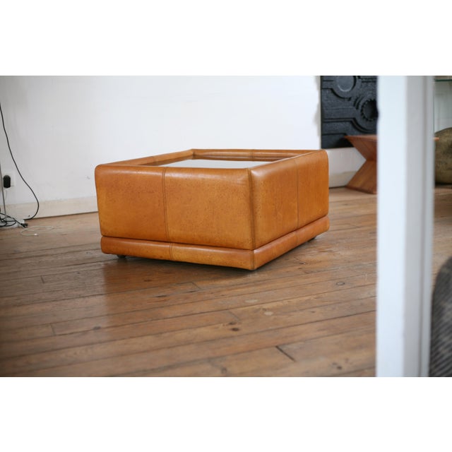 Vintage Coffee Table in Leather and Black Glass, 1970s For Sale - Image 10 of 16