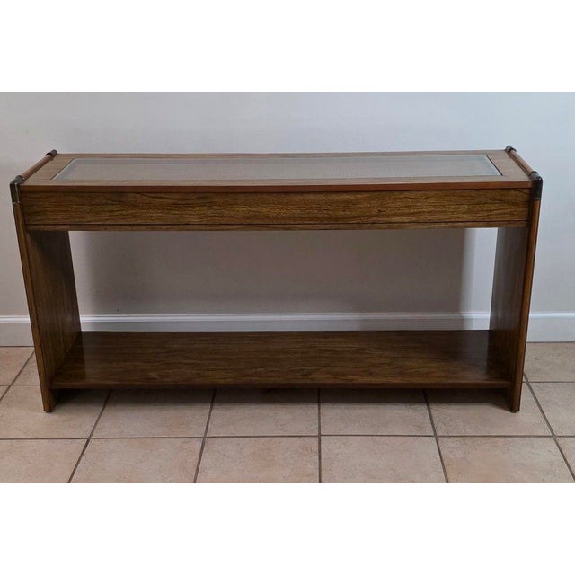 Mid-Century Modern Vintage Mid Century Modern Wood Cane & Glass Top Sofa/Console Table For Sale - Image 3 of 11
