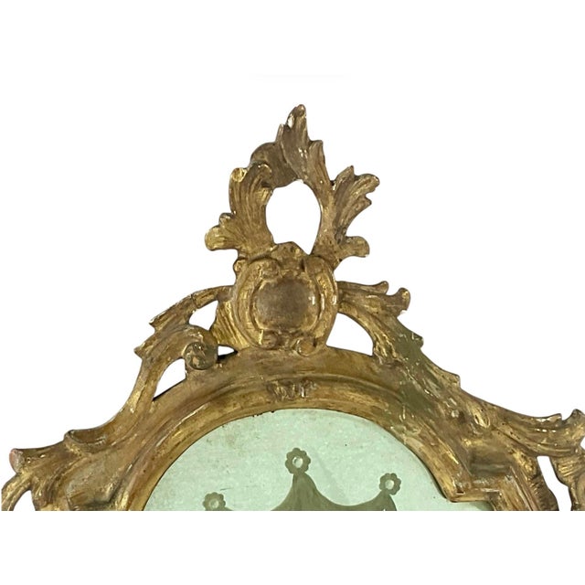 Pair of 18th Century Venetian Giltwood Rococo Etched Glass Mirrors For Sale - Image 4 of 13