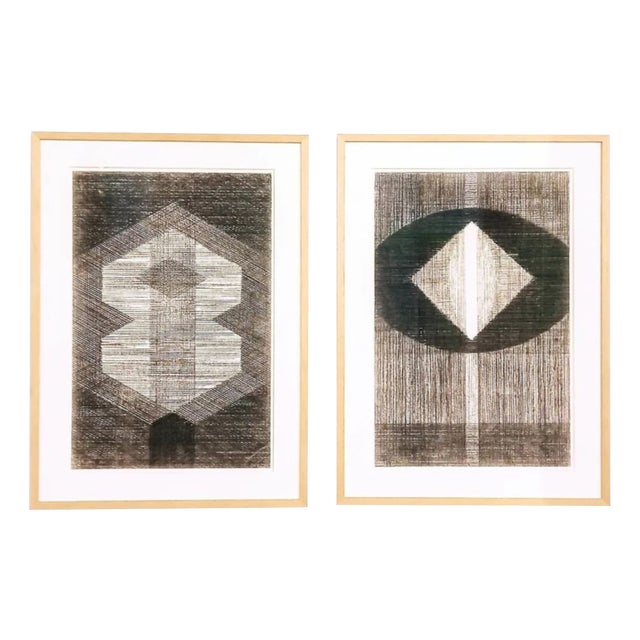 Victor Noël, Abstract Compositions, Charcoal Drawings, 1964, Set of 2 For Sale