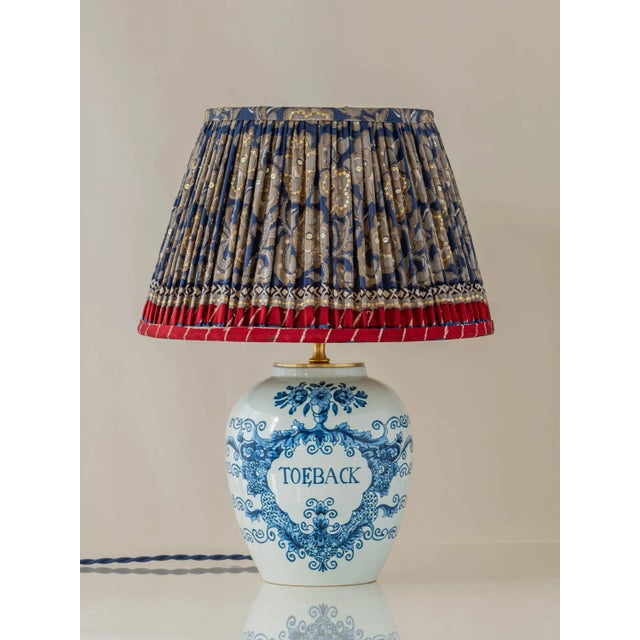Oud Delft Delft Blue Tobacco Jar Table Lamp, New Pleated Shade For Sale - Image 13 of 13