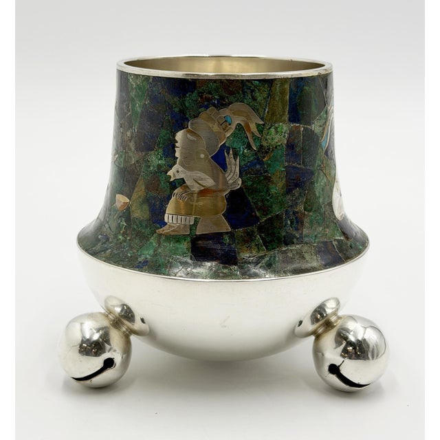 Mid-Century Modern 1970s Rare Los Castillo Tripod Vase With Malachite, Lapis, Azurite & Turquoise Inlay For Sale - Image 3 of 18