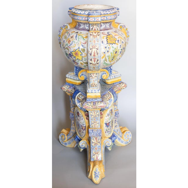 Renaissance 19th Century Italian Majolica Jardiniere Planter on Pedestal Stand For Sale - Image 3 of 15