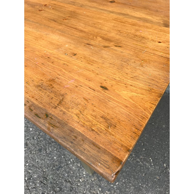 Farmhouse Vintage Green French Farmhouse Table With Drawer For Sale - Image 3 of 12