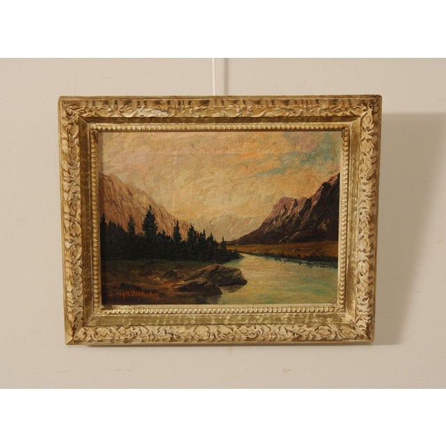 Quality Custom Framed Original Oil on Canvas Painting of a Mountainous River Valley, Signed 'S. Mgrdichian' Bottom Left