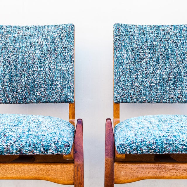 Wood Maurice Pré Attributed Mid Century Modern Oak & Mahogany Dining Chairs, France 1950s For Sale - Image 7 of 14