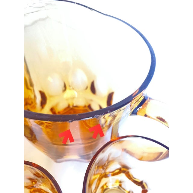 Vintage Hazel-Atlas Reflection Amber Thumbprint Set of 5 – Pitcher & 4 Tumblers For Sale - Image 12 of 12