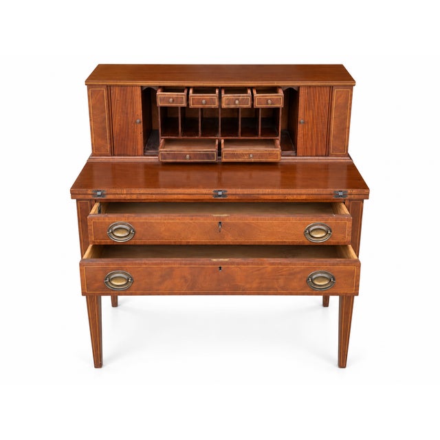 Martin Maddox Vintage Federal-Style Tambour Writing Desk With Inlaid Details For Sale - Image 4 of 10