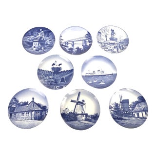 Royal Copenhagen Denmark Blue & White Plaquettes Wall Small Plates- Set of 8 For Sale