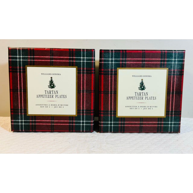 Williams & Sonoma Gold Banded Tartan Square Appetizer Plates ~ Set of 8 For Sale In Philadelphia - Image 6 of 7