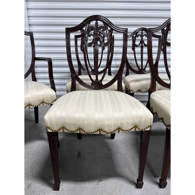 Set of Six Mahogany Shieldback Dining Chairs by Kindel, 20th Century Side - 20.5" w x 38.5" h x 24" d - seat 18.5" h Arm -...