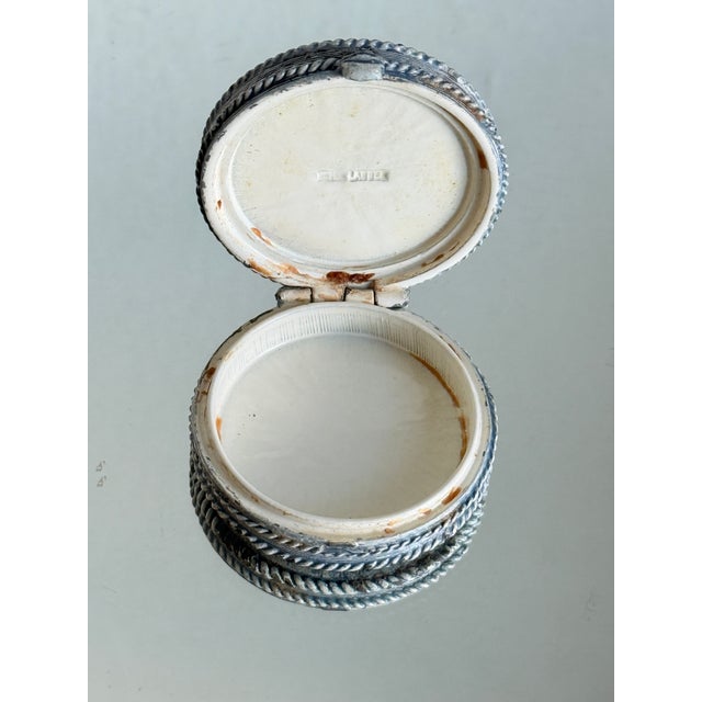 Blue Vintage Neo Classical/Victorian Revival Estée Lauder Blue Cameo Twin Sisters Solid Perfume Compact For Sale - Image 8 of 16