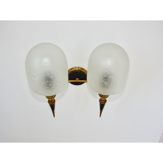 Metal Mid-Century Brass and Glass Wall Lamp, 1950s For Sale - Image 7 of 8