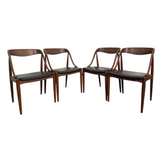 Mid 20th Century Four Danish Teak and Leather Chairs Designed by Johannes Andersen For Sale