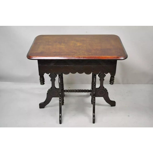 Antique Eastlake Victorian Aesthetic Movement Carved Walnut 6 Leg Parlor Table For Sale - Image 12 of 12