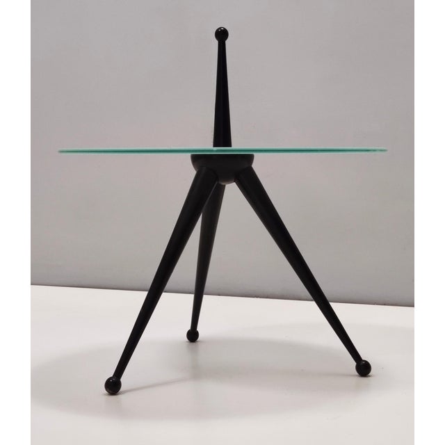 Brown Tripod Beech and Glass Side Table by Cesare Lacca, 1980s For Sale - Image 8 of 13