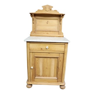 Scrubbed Pine & Marble Wash Stand For Sale