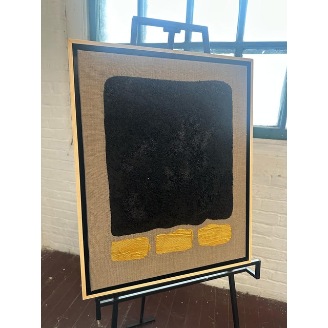 Vintage Gold and Noir Textural Masterpiece Painting Larger Size 20wx16h x3, Spanish Linen Natrual Floating Frame Immerse...