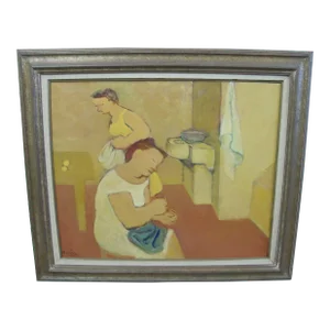Maurice Savin French Signed Framed Oil Painting 2 Women Interior Avec Femme