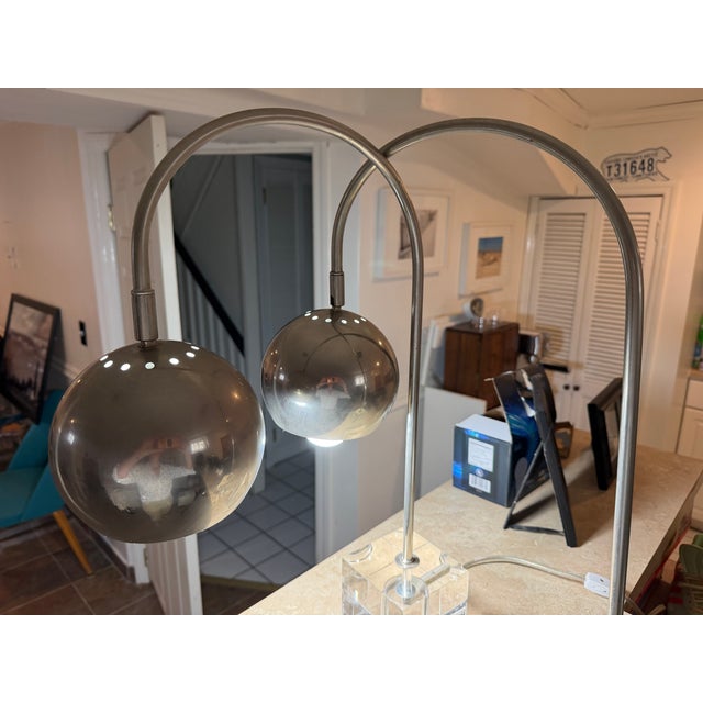 Mid-Century Modern Chrome Dome Eyeball Lamps With Lucite Base For Sale - Image 9 of 9