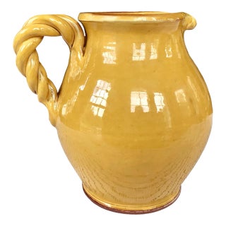 Vintage Braided Rope Handle Stoneware Pitcher For Sale