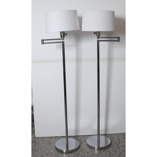 Mid-Century Modern Hansen Metalarte Floor Lamps With New Shades - a Pair - from a Palm Beach estate. This stylish and...
