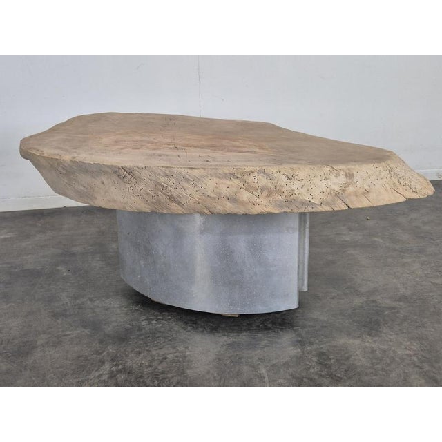 Contemporary Coffee Table with Raw Wood Slice Top on Metal Base For Sale - Image 3 of 6