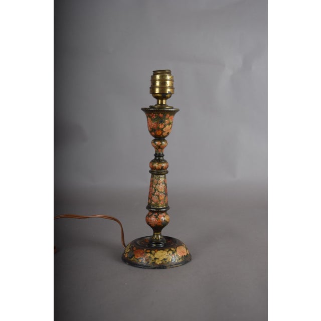 Wood Antique Hand-Painted Kashmiri Wooden Table Lamp Base, 1910s For Sale - Image 7 of 16