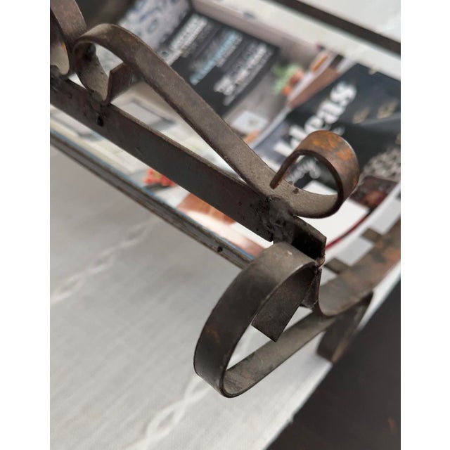 Traditional Wrought Iron Magazine Rack / Magazine Holder With Scrollwork 1930s For Sale - Image 3 of 3