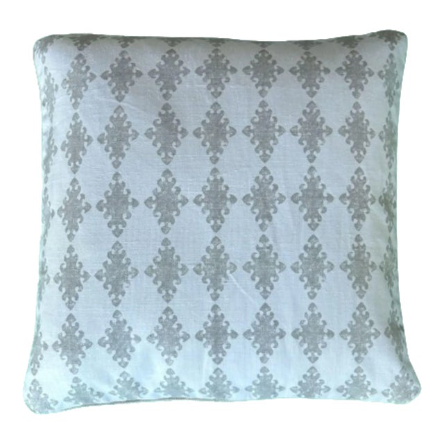 Andra Medallions Hand Print Pearl Grey Decorative Pillow For Sale