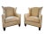 Pair Vintage Henredon Wingback Chairs – Ivory Leather, Geometric Pattern, Nailhead Trim For Sale - Image 12 of 18