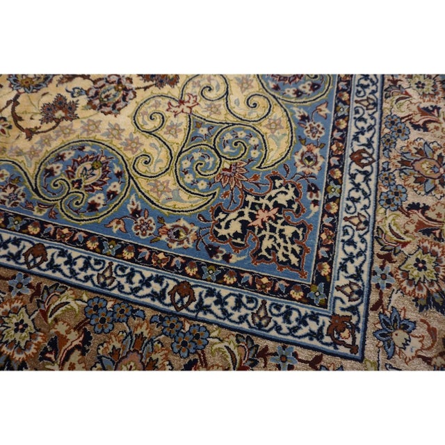 1940s Traditional Ivory Medallion Antique Isfahan Silk by Sarraf Mamoury Rug For Sale - Image 9 of 11
