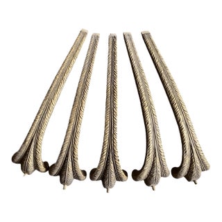 Antique French Acanthus Leaf Design Ornate Carved Wood Chandelier Arms - Set of 5 For Sale