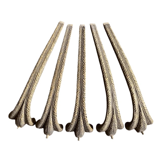 Antique French Acanthus Leaf Design Ornate Carved Wood Chandelier Arms - Set of 5 For Sale