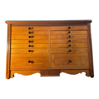 Antique Hardwood and Metal Medical Cabinet Chest With 14 Drawers For Sale