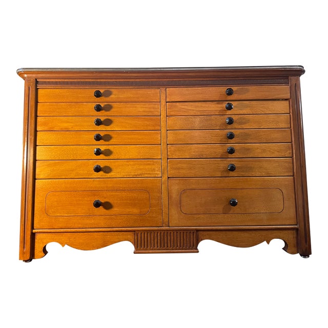 Antique Hardwood and Metal Medical Cabinet Chest With 14 Drawers For Sale