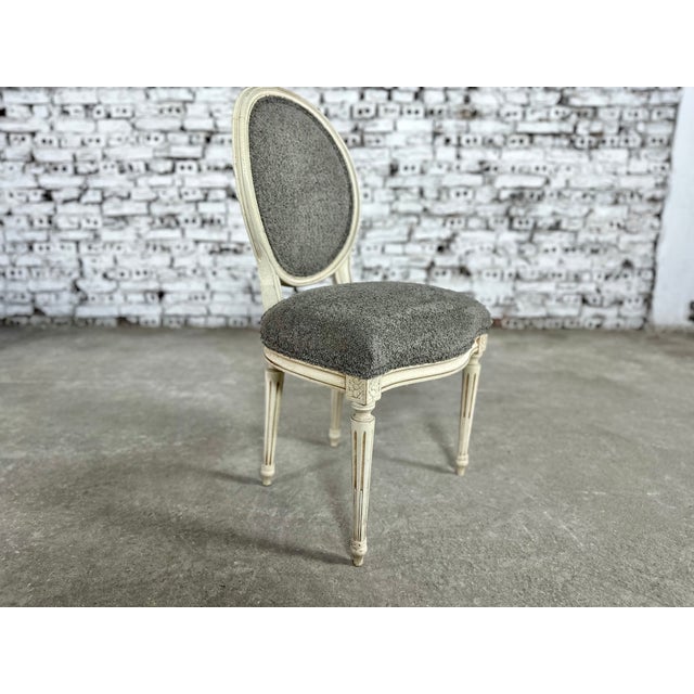 Wood French Vintage Louis XVI Style Medallion Back Reupholstered Dining Chairs - Set of 8 For Sale - Image 7 of 12