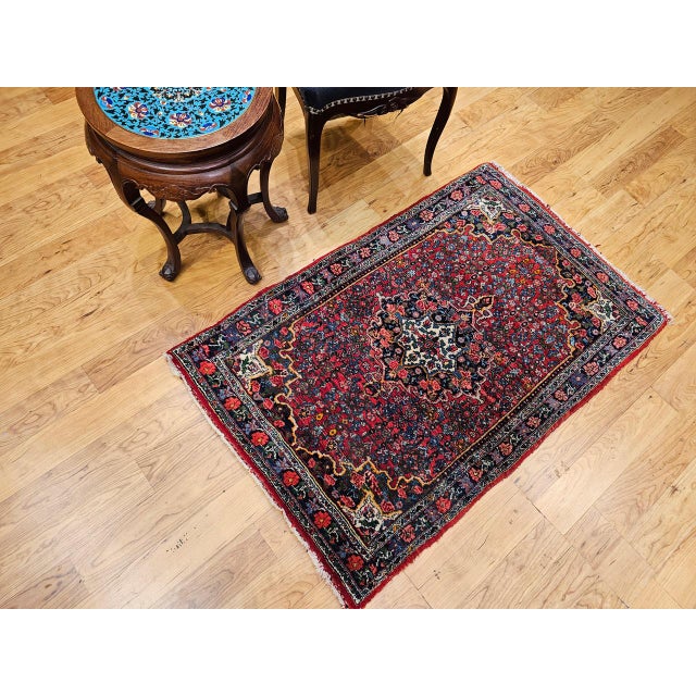 Vintage Persian Bidjar Rug, Hand-Knotted Wool, Geometric Medallion Pattern, Red & Navy, 3x4 For Sale In Chicago - Image 6 of 16