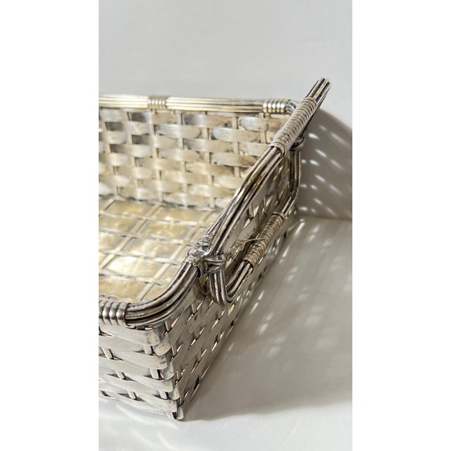 French Vintage French Silver Woven Handled Basket (Circa 1930) For Sale - Image 3 of 9