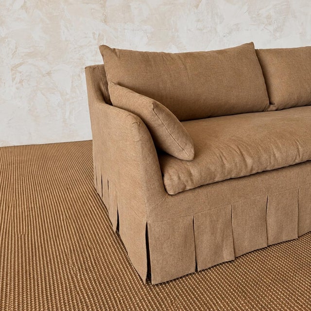 Traditional Parisian Sofa Slip Covered in Belgian Spice Linen For Sale - Image 3 of 16