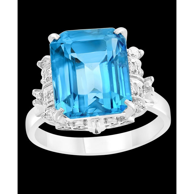 5.8 Carat Finest Blue Topaz Diamond Platinum Ring Estate For Sale - Image 4 of 18