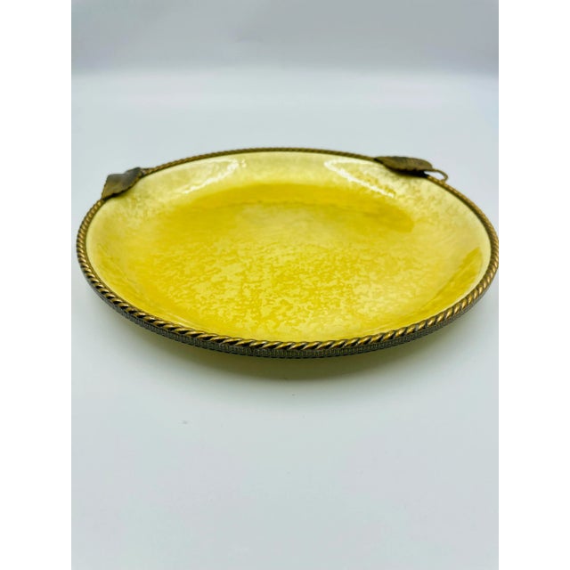 Evans 1950s Evans Handsome Gold Tone & Canary-Enamel Dresser Leaf Tray For Sale - Image 4 of 10