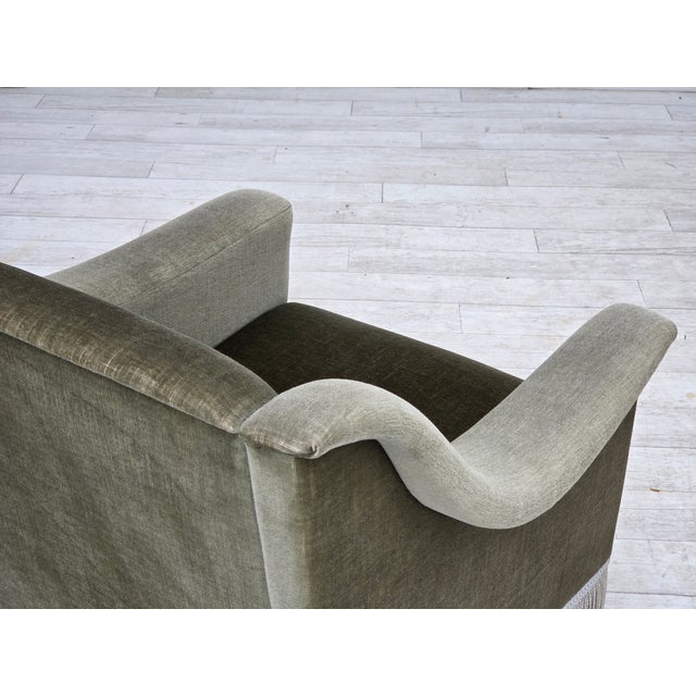 Vintage Danish Armchair in Green Furniture Velour and Beech Wood, 1970s For Sale - Image 14 of 18