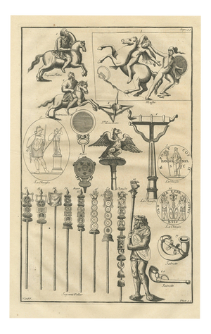Montfaucon, Roman Military Standards, Eagle and War Horns, 1722, Engraving