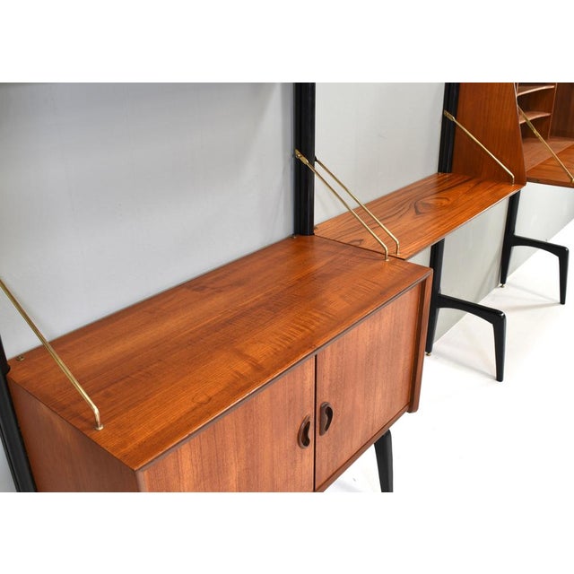 Wall Unit in Teak and Brass by Louis van Teeffelen for Wébé, Netherlands, 1950s, Set of 13 For Sale - Image 10 of 18
