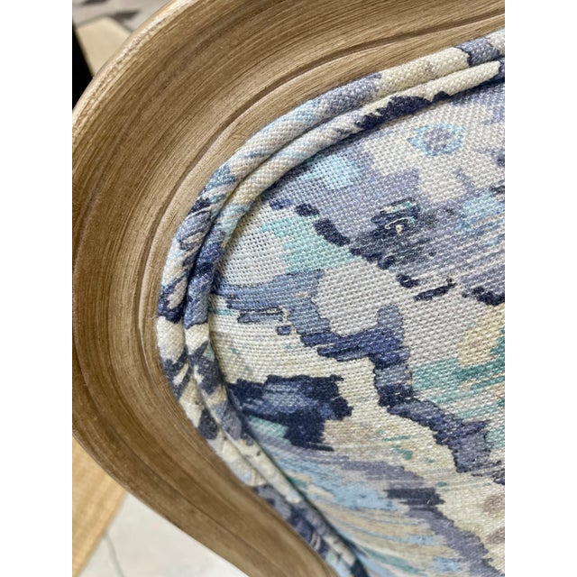 Arhaus French Louis XV Style Armchair in Blue Medallion Upholstery For Sale - Image 4 of 7