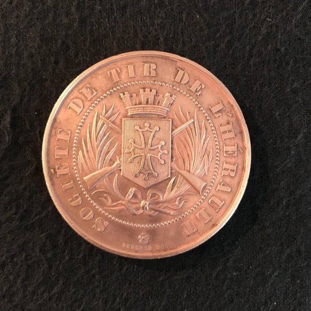 Large French Medal Award Coin: Societe De Tir De L’Herault (Shooting Riflery) DETAILS Country: France Condition: Excellent...