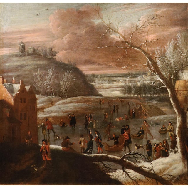 After Joseph Van Bredael, Winter Landscape, 1720, Oil on Canvas For Sale - Image 15 of 15