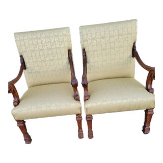 Early 19th Century French Chenille Upholstered Armchairs- Set of 2 For Sale