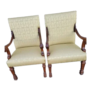 Early 19th Century French Chenille Upholstered Armchairs- Set of 2